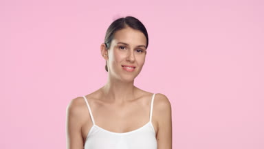 Young brunette woman throws out women razor