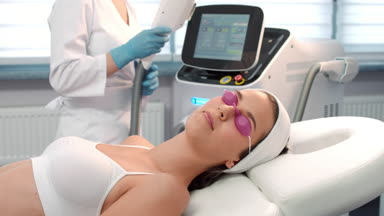 Performing of laser treatment procedure in cosmetology salon