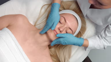 Cosmetology facial massage procedure after prp injections