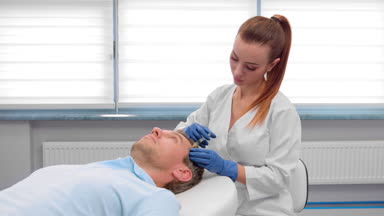 Funny patient try to escape while PRP treatment procedure