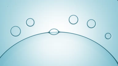 Small transparent bubbles join to big one sliding on its surface