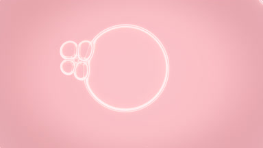 Big soap bubble attracts bubble cluster of four small ones
