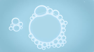 Five small white soap bubbles join to big bubble with small ones