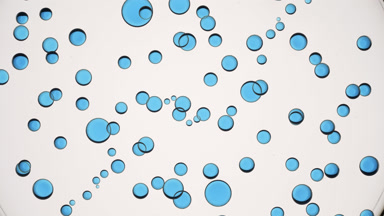 Blue transparent different sized bubbles move spontaneously