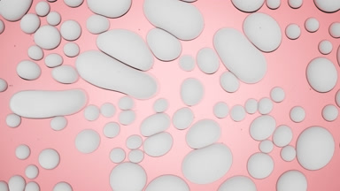 Light grey different sized molecules move in circles and stop