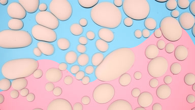 Pale pink different sized molecules moving in circles stop