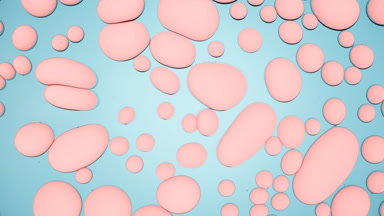 Pink different sized molecules moving in circles stop