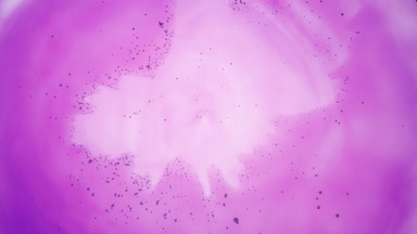 Grey tiny clear bubbles move to the centre of purple liquid