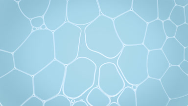 Clear fluid flows between different sized white clear bubbles