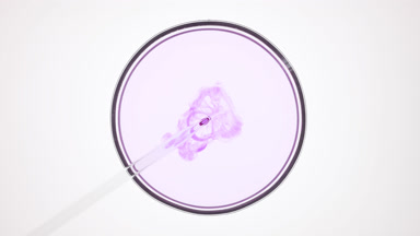 Dropper injects violet liquid into light one in Petri dish