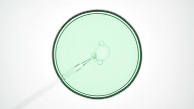 Bubbles come out from dropper and float on green liquid