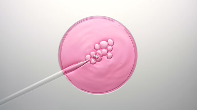 Bubbles come out from dropper and float on pink liquid bursting