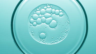 Gel with different sized bubbles spread out in Petri dish