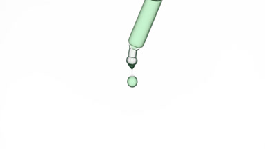 Drop of green transparent liquid is falling down from dropper
