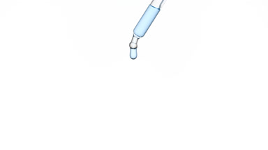 Drops of blue transparent liquid are falling down from dropper