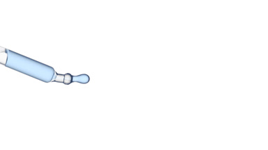 Drops of blue clear liquid are dripping from chemical dropper