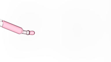 Drops of pink clear liquid are dripping from chemical dropper