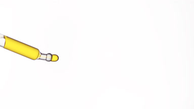 Drops of yellow clear liquid are dripping from chemical dropper