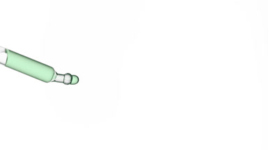 Drops of green clear liquid are dripping from chemical dropper