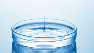 Drop of water falls into Petri dish with fluid creating ripples