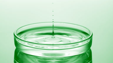 Drop of water falls into Petri dish with fluid creating ripples