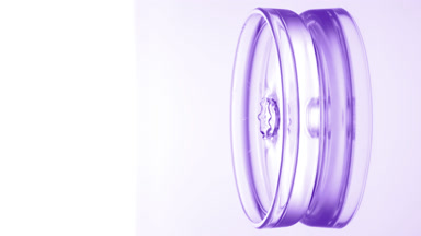 Purple drop falls into Petri dish with liquid creating ripples