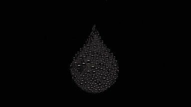 Drop shape print blown off the wet glass on black background