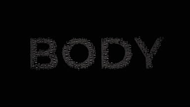 Body word blown off the wet glass on black background