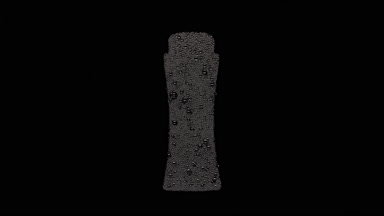 Shampoo bottle shape print blown off the wet glass on black bg
