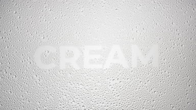 Cream word blown off the wet glass on grey background