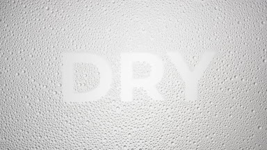 Dry word blown off the wet glass on grey background