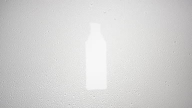 Serum bottle shape print blown off the wet glass on grey bg