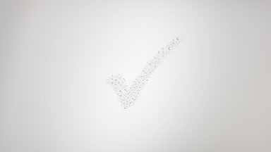 Checkmark blown off the wet glass on grey background