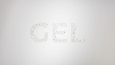 Gel text blown off the wet glass on grey background