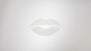 Lips shape print blown off the wet glass on grey background