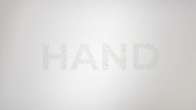 Hand word blown off the wet glass on grey background