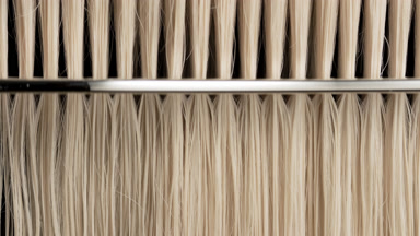 A silver comb combing blonde wet hair