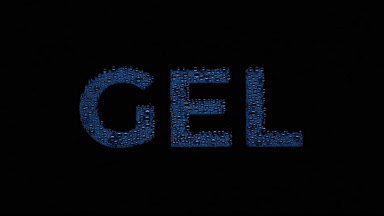 Blue gel writing blown off the wet glass on black background
