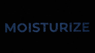 Blue moisturize word blown off the wet glass on black background