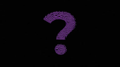 Purple question mark blown off the wet glass on black background