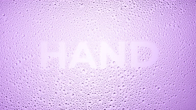 Hand inscription blown off the wet glass on violet background