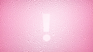 Exclamation sign blown off the wet glass on pink background