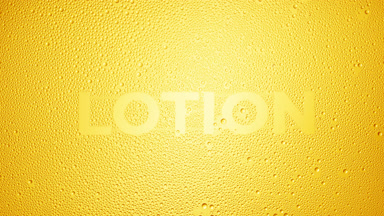 Lotion word blown off the wet glass on yellow background
