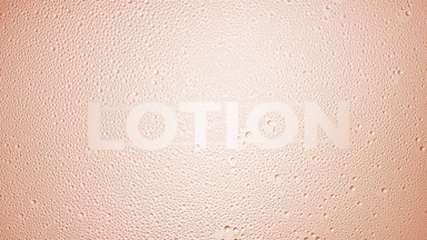 Lotion word blown off the wet glass on beige background