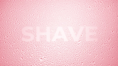 Shave word blown off the wet glass on pink background