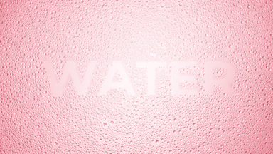 Water word blown off the wet glass on pink background