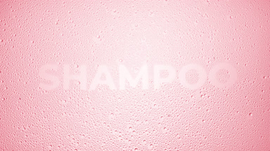 Shampoo word blown off the wet glass on pink background