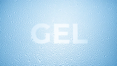 Gel writing blown off the wet glass on blue background