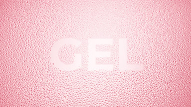 Gel writing blown off the wet glass on pink background