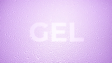 Gel writing blown off the wet glass on violet background